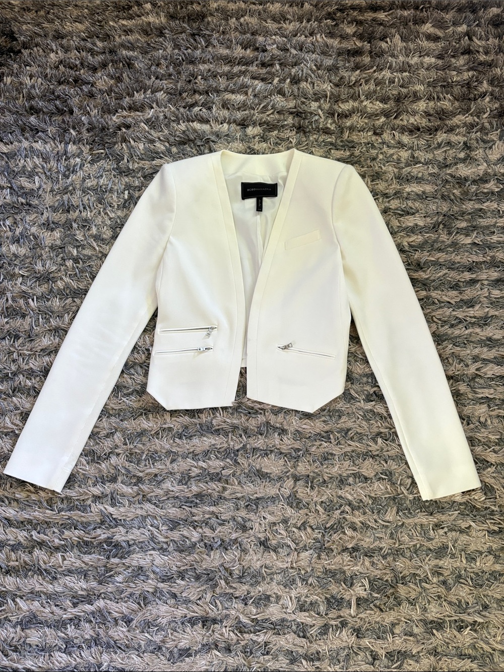BCBGMaxAzria White Cropped Open-Front Flynn Blazer XXS
